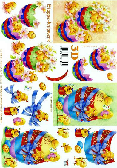 3D Bogen Osterei und Kücken - Format A4, Blumen -  Sonstige,  Ostern - Ostereier,  Le Suh,  Ostern,  3D Bogen,  Blümchen im Osterei,  Kücken beim bemalen von Ostereiern,  Osterei mit Schleife