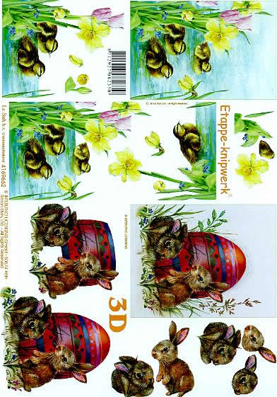 3D Bogen Kücken und Osterhase - Format A4,  Ostern - Ostereier,  Le Suh,  Ostern,  3D Bogen,  Narzissen,  See
