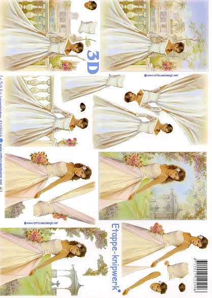 3D Bogen Mädchen beim Teehaus - Format A4, Ereignisse - Hochzeit,  Ereignisse - Feier,  Blumen -  Sonstige,  Le Suh,  3D Bogen,  Braut im Garten,  Brautstrauß