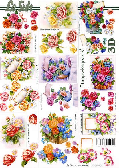 3D Bogen kleine Blumen 1 - Format A4, Blumen - Stiefmütterchen,  Blumen - Rosen,  Blumen -  Sonstige,  Le Suh,  Sommer,  3D Bogen,  kleine Blumen 1,  Blumenstrauß