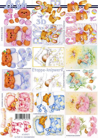 3D Bogen Babys - klein - Format A4, Tiere - Bären,  Blumen - Rosen,  Ereignisse - Geburt,  Le Suh,  3D Bogen,  Babys - klein,  Kind aud Rose,  Spielzeug