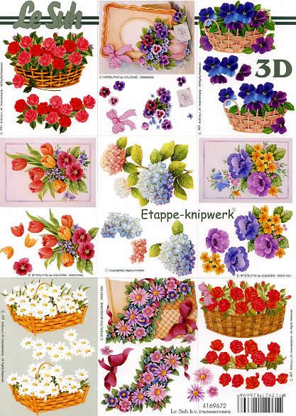 3D Bogen  - Format A4, Blumen - Tulpen,  Blumen - Stiefmütterchen,  Blumen - Rosen,  Le Suh,  Sommer,  3D Bogen