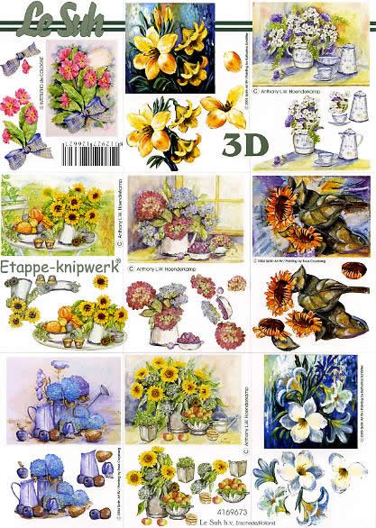 3D Bogen Kleine Blumen 3 - Format A4, Blumen - Primeln,  Blumen - Sonnenblumen,  Blumen -  Sonstige,  Le Suh,  3D Bogen,  Kleine Blumen 3,  Lilie,  Blumenstrauß,  Hortensie,  Kanne