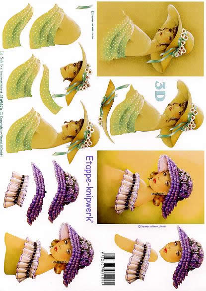 3D Bogen Dame mit Hütte grün+violett - Format A4,  Menschen - Personen,  Blumen -  Sonstige,  Le Suh,  3D Bogen,  Dame mit Hut grün+violett,  Romantik