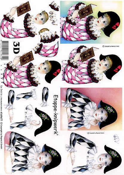 3D Bogen Pierrots rot+schwarz - Format A4,  Menschen - Personen,  Karneval,  Le Suh,  3D Bogen,  Pierrots rot+schwarz