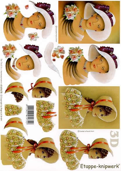 3D Bogen Dame - mit  - Hütte - ocker - Format A4,  Menschen - Personen,  Blumen -  Sonstige,  Le Suh,  3D Bogen,  Dame mit Hut - ocker,  Romantik