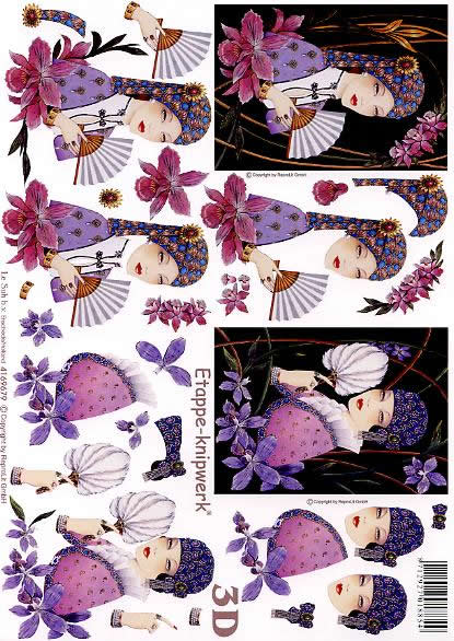 3D Bogen Dame mit Fächer - Format A4, Blumen - Orchideen,  Menschen - Personen,  Blumen -  Sonstige,  Le Suh,  3D Bogen,  Dame mit Fächer,  Romantik
