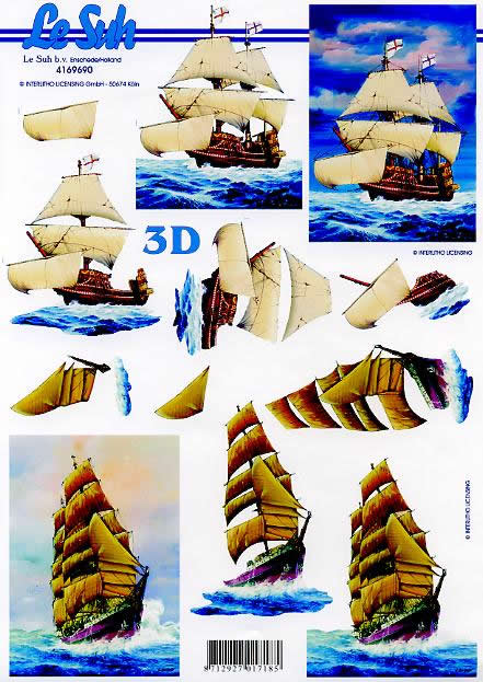 3D Bogen Segelschiff - Format A4,  Regionen - Strand / Meer - Schiffe,  Le Suh,  Frühjahr,  3D Bogen,  Segelschiff