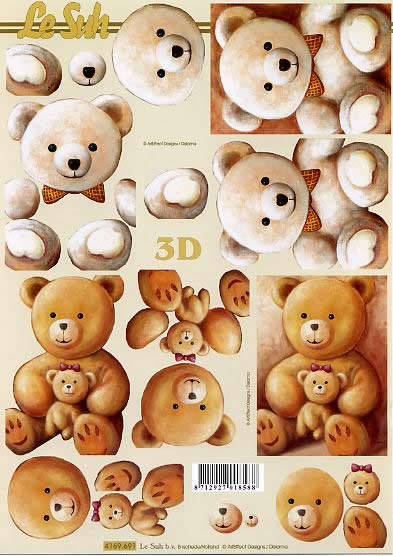 3D Bogen Bären - Format A4,  Tiere - Bären,  Sonstiges -  Sonstiges,  Le Suh,  3D Bogen,  Teddybären weiß und braun