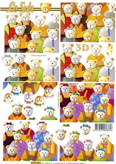 3D Bogen  - Format A4,  Spielsachen - Stofftiere,  Le Suh,  Frühjahr,  3D Bogen,  Teddybären