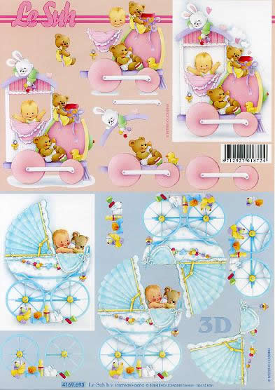 3D Bogen Lokomotive mit Baby - Format A4, Spielsachen - Stofftiere,  Spielsachen - Puppen,  Ereignisse - Geburt,  Le Suh,  3D Bogen,  Lokomotive + Kinderwagen mit Baby