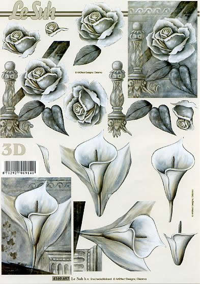 3D Bogen Kondolenz - Format A4, Ereignisse -  Sonstige,  Blumen - Rosen,  Blumen -  Sonstige,  Le Suh,  3D Bogen,  Kondolenz