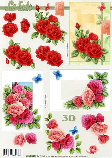 3D Bogen Rosen - Format A4,  Tiere - Schmetterlinge,  Blumen - Rosen,  Le Suh,  Sommer,  3D Bogen,  Rote und Rosa Rosen,  Schmetterlinge