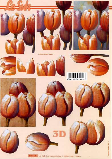 3D Bogen Tulpen - Format A4,  Blumen - Tulpen,  Blumen -  Sonstige,  Le Suh,  Frühjahr,  3D Bogen,  Tulpen gemalt