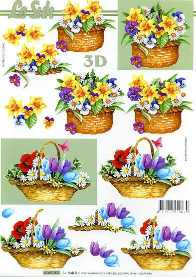 3D Bogen Frühlimgsblumenkorb - Format A4, Tiere - Schmetterlinge,  Blumen - Magariten,  Blumen - Tulpen,  Le Suh,  Frühjahr,  3D Bogen,  Frühlimgsblumenkorb