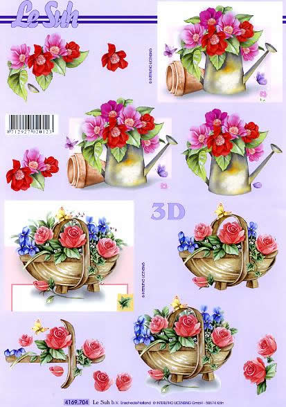 3D Bogen Blumen mit Gießkanne - Format A4, Tiere - Schmetterlinge,  Blumen -  Sonstige,  Blumen - Rosen,  Le Suh,  3D Bogen,  Blumen mit Gießkanne,  Veilchen