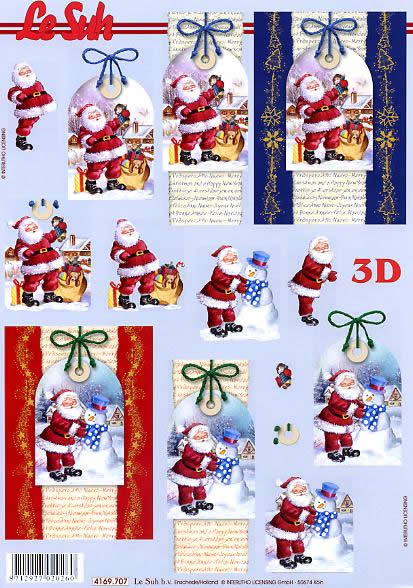 3D Bogen Weihnachtsmann auf Kärtchen - Format A4, Weihnachten - Geschenke,  Weihnachten - Weihnachtsmann,  Winter - Schneemänner,  Le Suh,  Weihnachten,  3D Bogen,  Weihnachtsmann auf Kärtchen,  Winerlandschaft,  Spielzeug