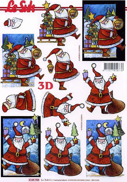 3D Bogen Weihnachtsmann - Format A4, Winter - Schlitten,  Weihnachten - Weihnachtsbaum,  Weihnachten - Weihnachtsmann,  Le Suh,  Weihnachten,  3D Bogen,  Weihnachtsmann im Schnee