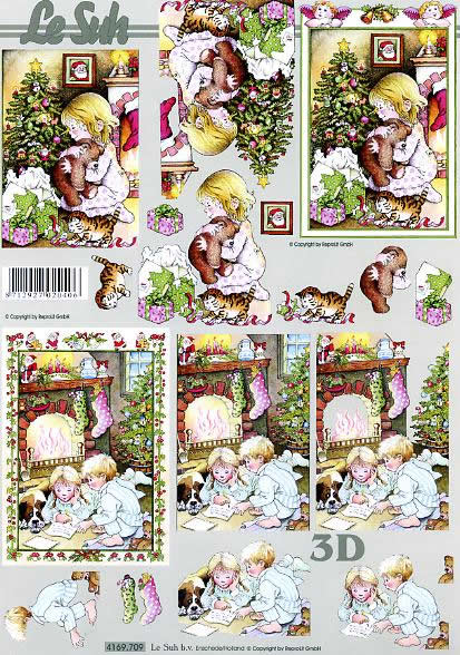3D Bogen Kinderes Weihnachten - Format A4, Tiere -  Sonstige,  Menschen - Kinder,  Weihnachten - Weihnachtsbaum,  Le Suh,  Weihnachten,  3D Bogen,  Kinder Weihnachten,  Geschenke,  Kamin,  Ilex
