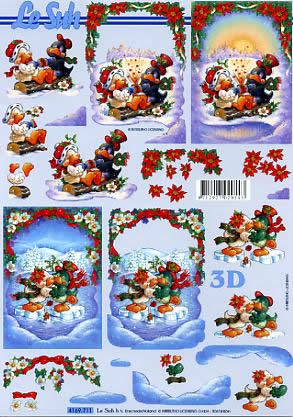 3D Bogen Enten auf Eis - Format A4, Blumen - Christrosen,  Weihnachten - Weihnachtsstern,  Winter - Schnee,  Le Suh,  Winter,  3D Bogen,  Enten auf Eis