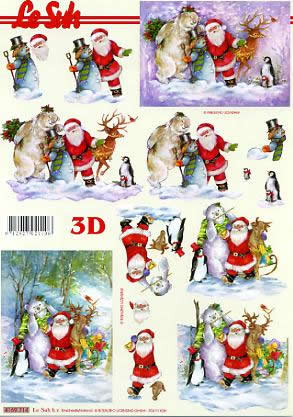 3D Bogen Weihnachtsmann mit Polarbär - Format A4, Winter - Schneemänner,  Weihnachten - Weihnachtsmann,  Winter - Schnee,  Le Suh,  Weihnachten,  3D Bogen,  Weihnachtsmann mit Polarbär