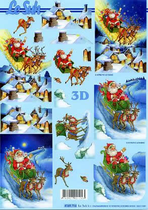 3D Bogen Weihnachtsmann mit Schlitten - Format A4, Weihnachten - Weihnachtsmann,  Winter - Schnee,  Tiere - Rentiere,  Le Suh,  Weihnachten,  3D Bogen,  Weihnachtsmann mit Schlitten,  Winterlandschaft