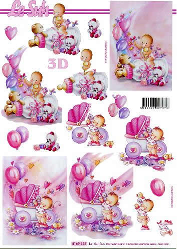 3D Bogen Babys - Mädchen - Format A4, Menschen - Babys,  Ereignisse - Geburt,  Motive - Luftballon,  Le Suh,  3D Bogen,  Babys - Mädchen,  Herzen,  Spielzeug, Kinderwagen