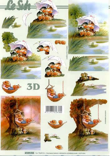 3D Bogen Liebe Enten - Format A4,  Sonstiges - Comic / Ulk,  Tiere -  Sonstige,  Le Suh,  3D Bogen,  Liebe Enten mit Regenschirm,  in der Hängematte 