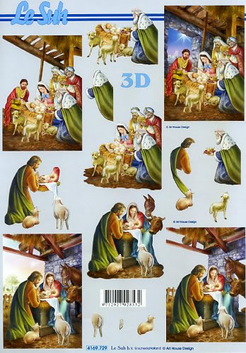 3D Bogen Jesus und Krippe - Format A4,  Menschen - Personen,  Tiere -  Sonstige,  Le Suh,  Weihnachten,  3D Bogen,  Jesus und Krippe