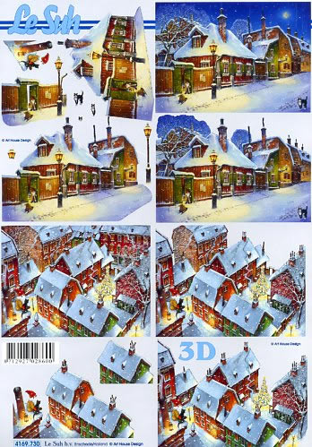 3D Bogen Stadt im Schnee 1 - Format A4,  Winter - Schnee,  Weihnachten,  Le Suh,  Winter,  3D Bogen,  Stadt im Schnee 1,  Winterlandschaft