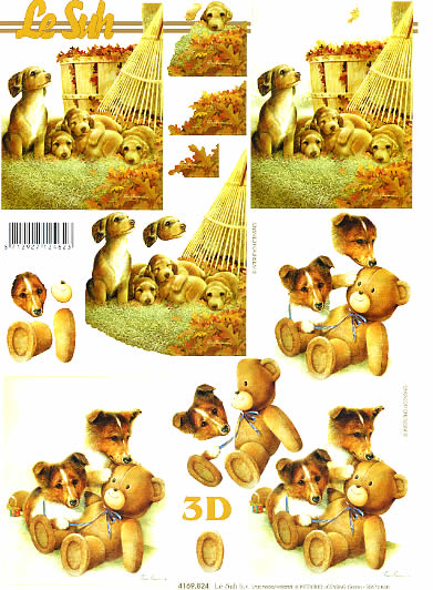 3D Bogen Hirschkuh und Bär - Format A4, Herbst - Blätter / Laub,  Tiere - Hunde,  Tiere - Bären,  Le Suh,  Herbst,  3D Bogen,  Im Garten