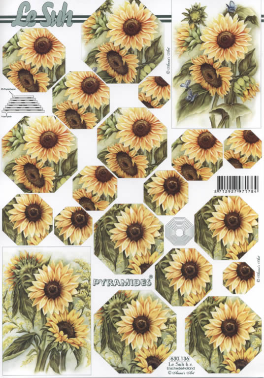 3D Bogen Pyramides - Format A4,  Le Suh,  Blumen - Sonnenblumen,  Herbst,  3D Bogen