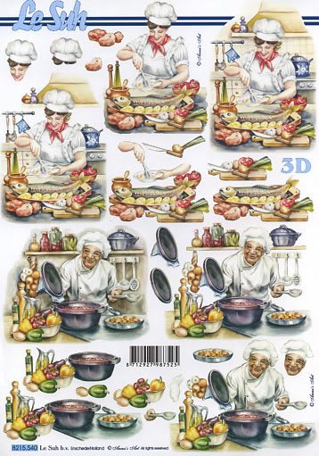 3D Bogen  - Format A4, Essen - Fisch,  Menschen - Personen,  Le Suh,  3D Bogen,  Köchin,  Koch