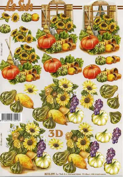3D Bogen  - Format A4, Blumen -  Sonstige,  Blumen - Sonnenblumen,  Früchte - Kürbisse,  Le Suh,  Herbst,  3D Bogen,  Rosen,  Gartenpflanzen,  Ernte