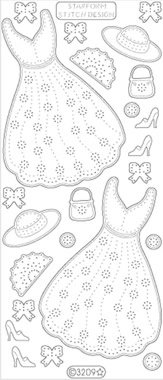 1 Stickers zum sticken - 10 x 23 cm 3209 - Kleid - silber,  Art - Stickers zum sticken,  Farbe - silber,  Jahreszeit - Everyday,  3209 - Kleid