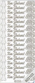 1 Stickers - 10 x 23 cm Zur Geburt - silber, Farbe - silber,  Schriften - deutsch,  Art - Stickers normal