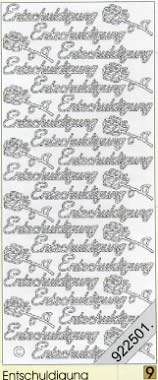 1 Stickers - 10 x 23 cm Entschuldigung - gold, Schriften - Sonstige,  Farbe - gold,  Art - Stickers normal,  Jahreszeit - Everyday,  Entschuldigung,  Blumen