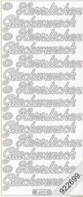 1 Stickers - 10 x 23 cm Herzlichen Glückwunsch - silber, Farbe - silber,  Art - Stickers normal