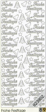 1 Stickers - 10 x 23 cm Frohe Festtage - gold, Schriften - deutsch,  Farbe - gold,  Art - Stickers normal,  Jahreszeit - Weihnachten,  Frohe Festtage,  Glocken,  Weihnachtsbaum,  Sterne