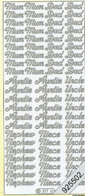 1 Stickers - 10 x 23 cm Mum Dad Auntie Uncle Nephew Niece - gold, Ereignisse - Sonstige,  Farbe - gold,  Art - Stickers normal,  Jahreszeit - Everyday,  en - Mum,  Dad,  Auntie,  Uncle,  Nephew,  Niece