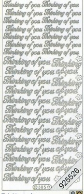 1 Stickers - 10 x 23 cm Thinking of you - gold, Schriften - englisch,  Farbe - gold,  Art - Stickers normal,  Jahreszeit - Everyday,  en - Thinking of you
