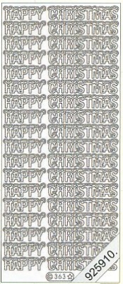 1 Stickers - 10 x 23 cm Happy Christmas - gold, Schriften - englisch,  Farbe - gold,  Art - Stickers Glitter transparent