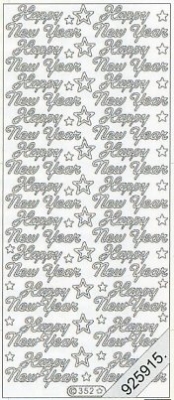 1 Stickers - 10 x 23 cm Happy New Year - gold, Schriften - englisch,  Farbe - gold,  Art - Stickers normal,  Jahreszeit - Weihnachten,  en - Happy New Year