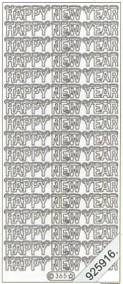 1 Stickers - 10 x 23 cm Happy New Year - gold, Schriften - englisch,  Farbe - gold,  Art - Stickers Glitter transparent