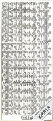 1 Stickers - 10 x 23 cm Glædelig jul - silber, Schriften - Sonstige,  Farbe - silber,  Art - Stickers normal