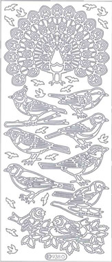 1 Stickers - 10 x 23 cm 0938 - Pfau + Vögel - gold, Motiv - Tiere,  Farbe - gold,  Art - Stickers normal,  Jahreszeit - Everyday,  0938 - Pfau + Vögel