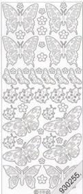 1 Stickers - 10 x 23 cm  - silber, Motiv - Tiere,  Farbe - silber,  Art - Stickers normal,  Schmetterlinge