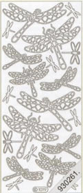 1 Stickers - 10 x 23 cm  - silber, Motiv - Tiere,  Farbe - silber,  Art - Stickers normal,  Libellen
