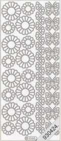 1 Stickers - 10 x 23 cm  - silber, Motiv - Blumen,  Farbe - silber,  Art - Stickers normal