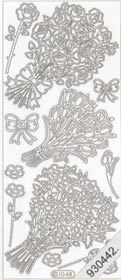 1 Stickers - 10 x 23 cm  - silber, Motiv - Blumen,  Farbe - silber,  Art - Stickers normal